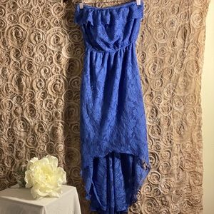 Strapless waterfall dress w/flowy front detail